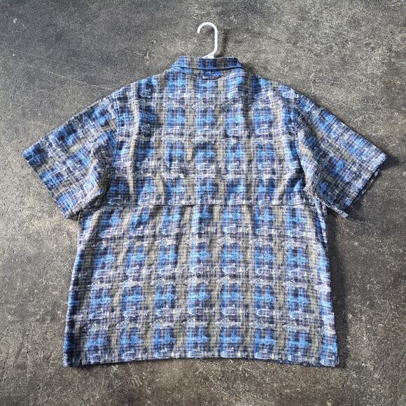 Vintage ExOfficio Fishing Shirt Mens XL Blue Tan Fish Plaid Lightweight Outdoors - Picture 3 of 7